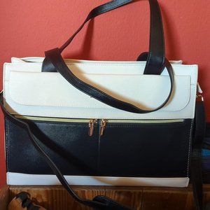 Women's Black Leather Lining Slim Business Zipper Shoulder Bag Size 15.6 In